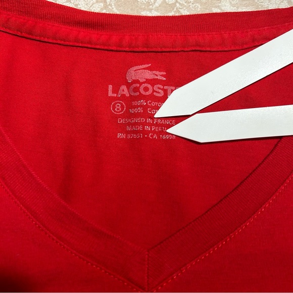 Lacoste ~ Men’s Red Classic V Neck Soft Cotton Jersey T-Shirt in size 8 (3XL) - Picture 8 of 13